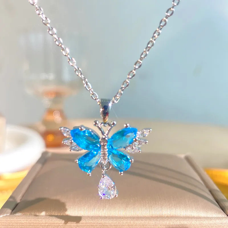 Zircon Butterfly Pendant Necklace