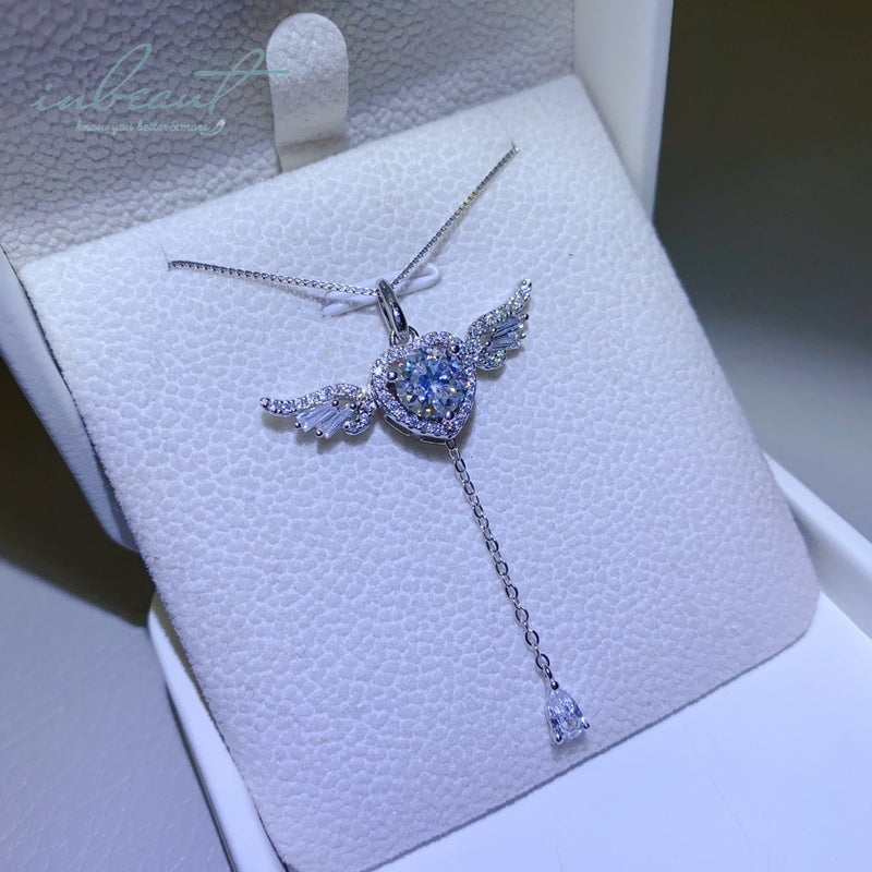 1 Carat Heart Angel Wing Pendant Necklace