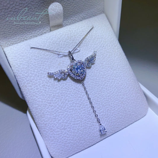 1 Carat Heart Angel Wing Pendant Necklace