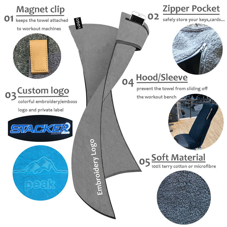 Gym Sports Towel With Zipper Pocket