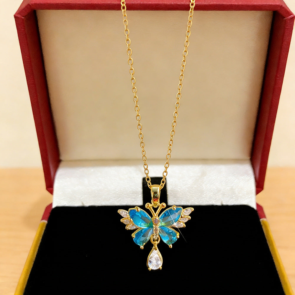 Zircon Butterfly Pendant Necklace