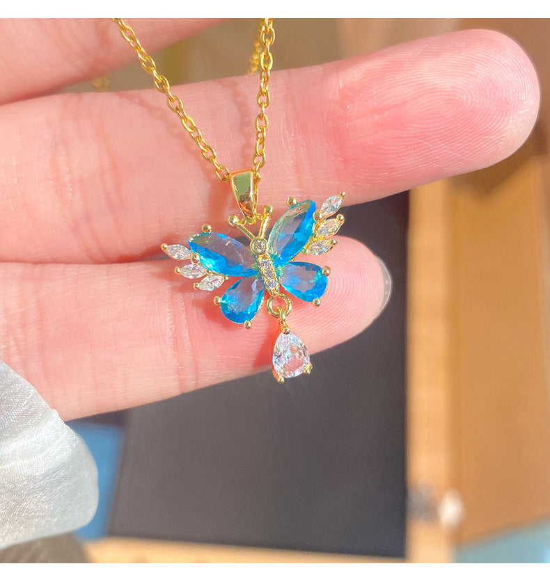 Zircon Butterfly Pendant Necklace
