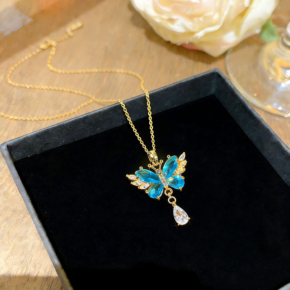 Zircon Butterfly Pendant Necklace